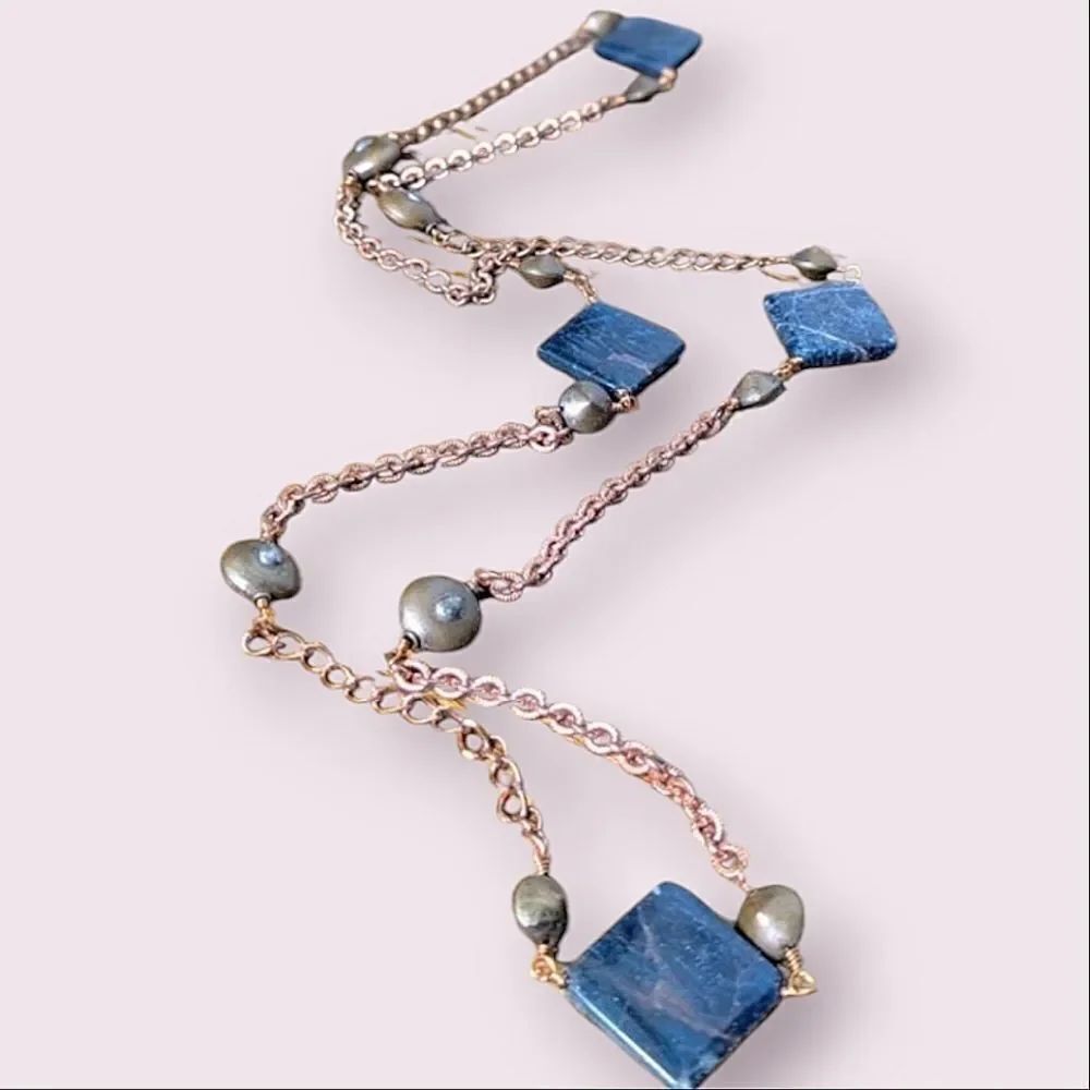 Artisan Copper Chain Apatite Bead Mixed Media Necklace